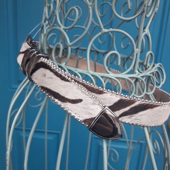 Fur Belt Genuine Leather BB Simon Speckle Cow Hair - Picture 3 of 6